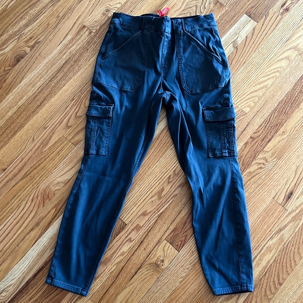 Spanx Stretch Twill Ankle Cargo Pants Washed Black Size Small